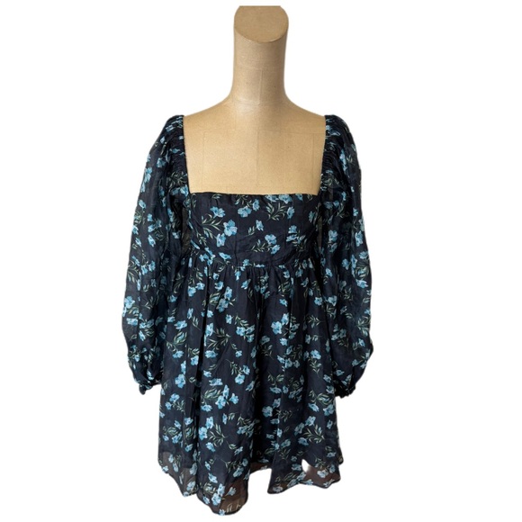 Lulus Complete Darling Black Floral Balloon Sleeve Babydoll Mini Dress Size S - Picture 1 of 5